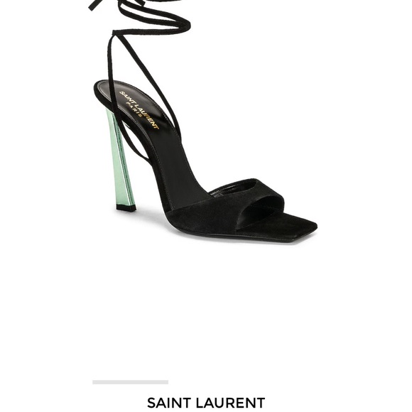 Saint Laurent Black and Green Heels with Geometric Lucite Heel - Picture 1 of 9